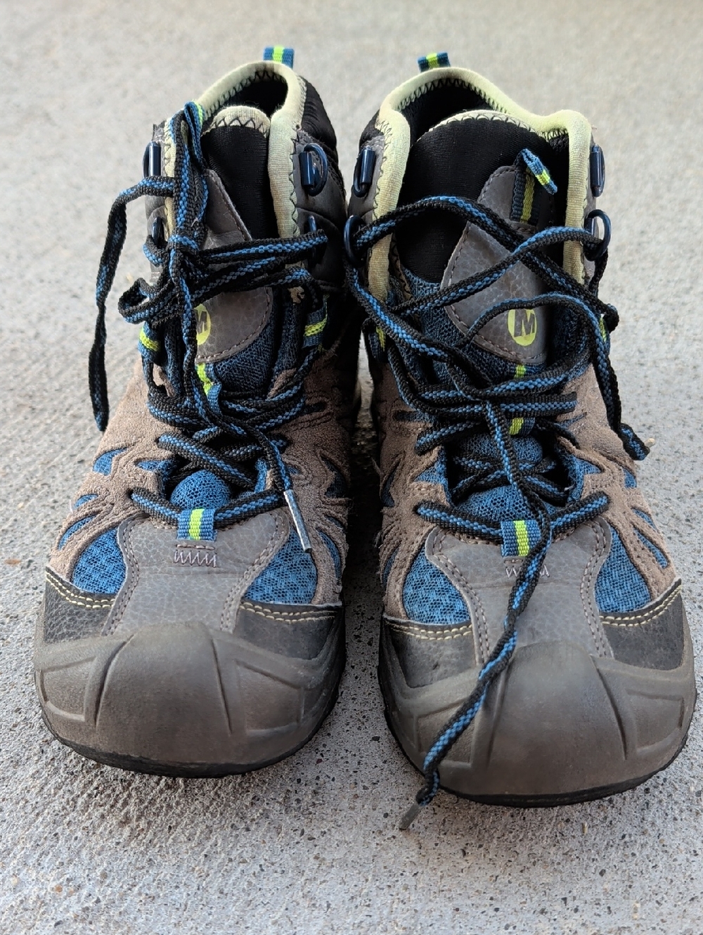 Kids Trail Hiking Boots - Blue & Gray- Capra Mid Waterproof Boys 3.5m Leather